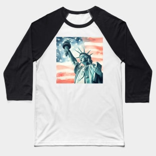 Statue of Liberty closeup with United States of America flag background watercolor Baseball T-Shirt